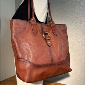 Frye Melissa Ring Tote Bag Brown Cognac Leather